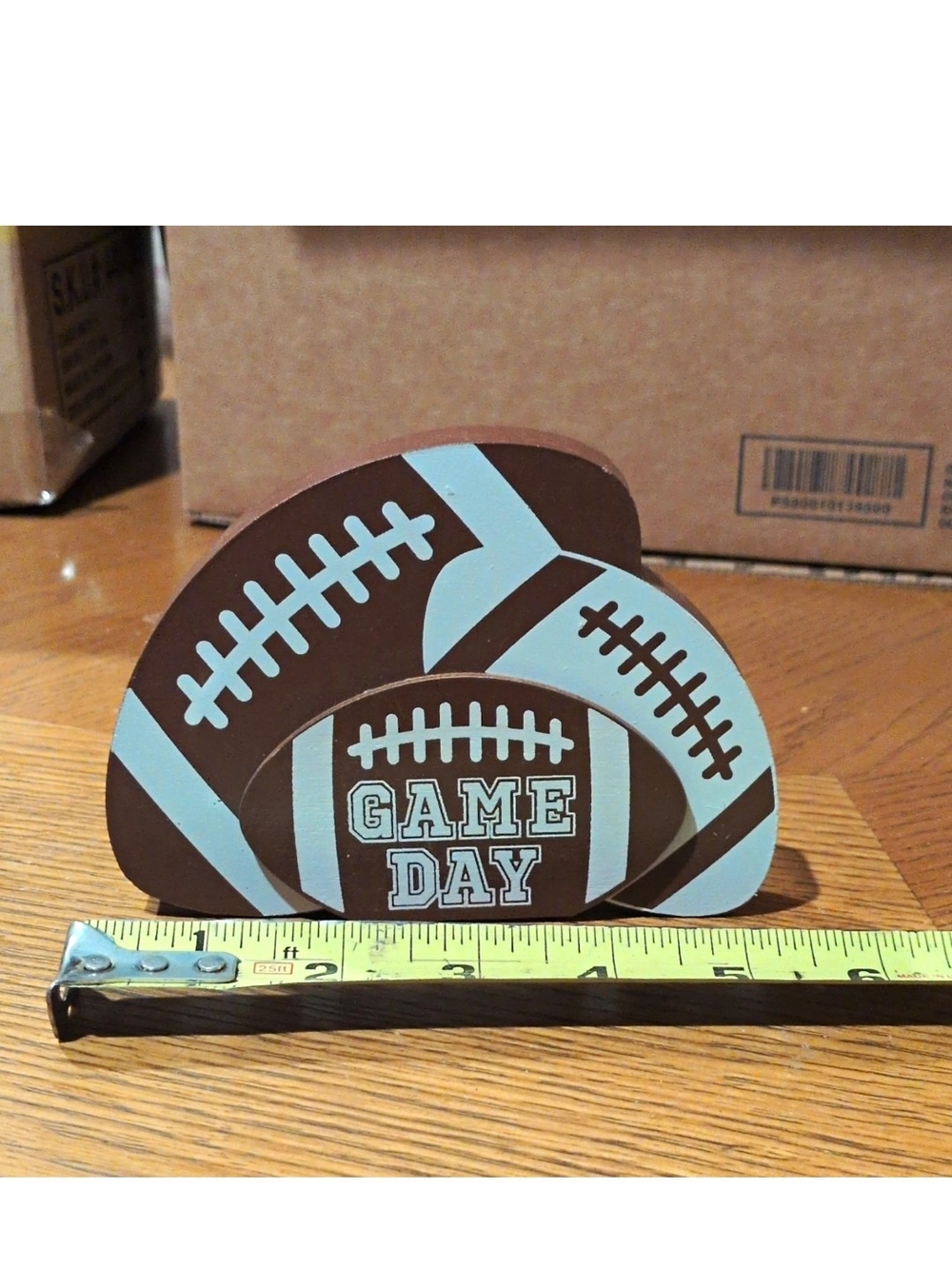 Game Day Football Napkin/Place Card Holder - Brown & Light Blue. 5x4in